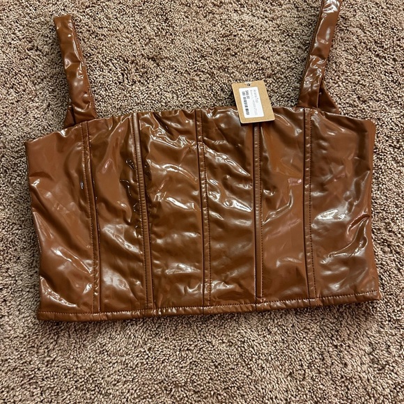 Caramel Brown Patent Leather Crop Top size large nwt - Picture 1 of 7